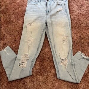 Hollister High Rise Blue Jeans Distressed Style